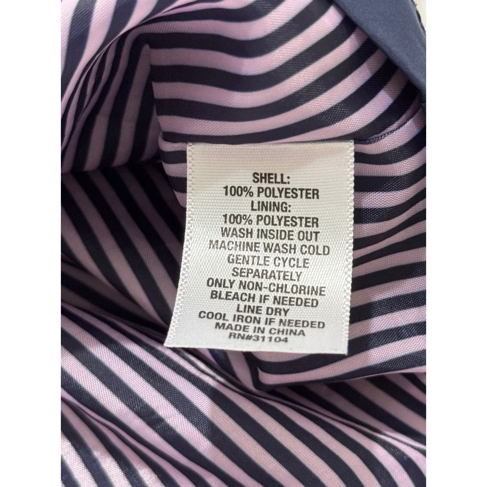 Kim Rogers Women's Navy Hooded Rain Jacket Pink Stripe Lined Drawstring XXL Coat